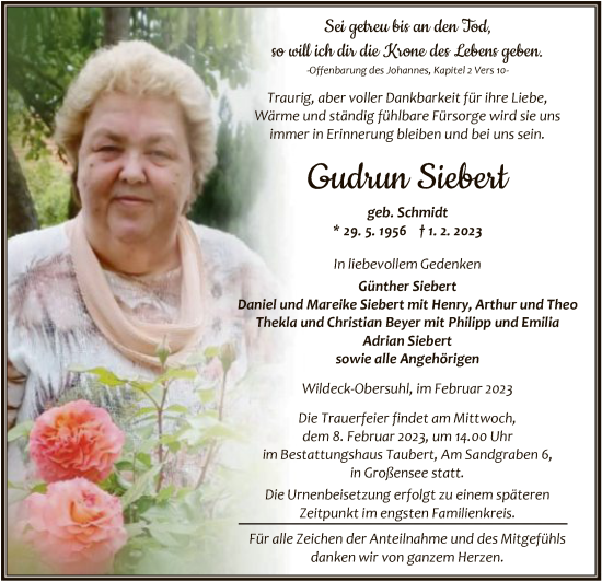 Traueranzeige von Gudrun Siebert von HNA