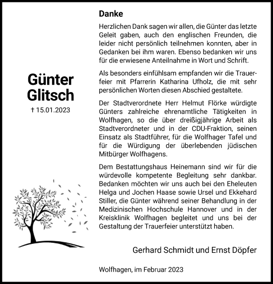 Traueranzeige von Günter Glitsch von HNA