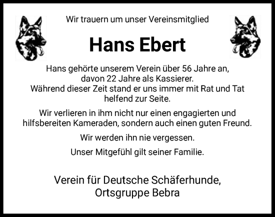 Traueranzeige von Hans Ebert von HNA