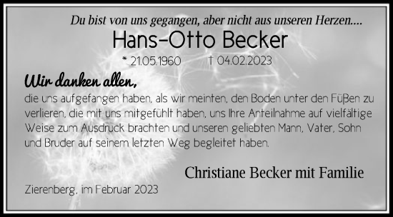 Traueranzeige von Hans-Otto Becker von HNA