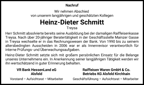 Traueranzeige von Heinz-Dieter Schmitt von HNA