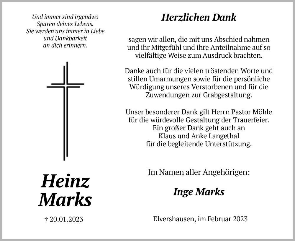  Traueranzeige für Heinz Marks vom 25.02.2023 aus HNA