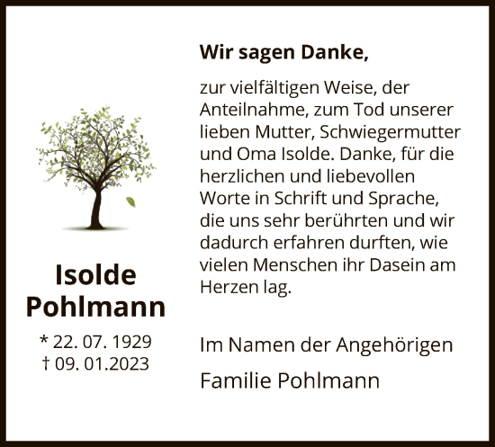 Traueranzeige von Isolde Pohlmann von HNA