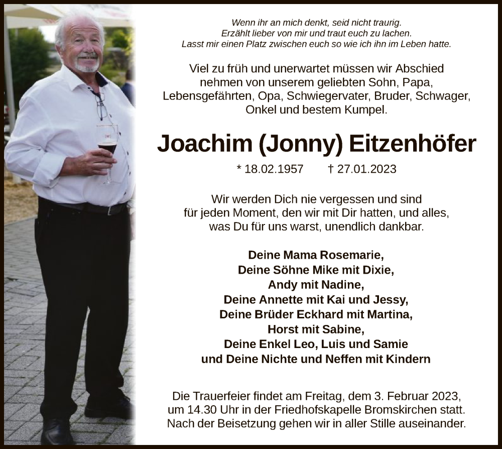  Traueranzeige für Joachim Eitzenhöfer vom 01.02.2023 aus HNA