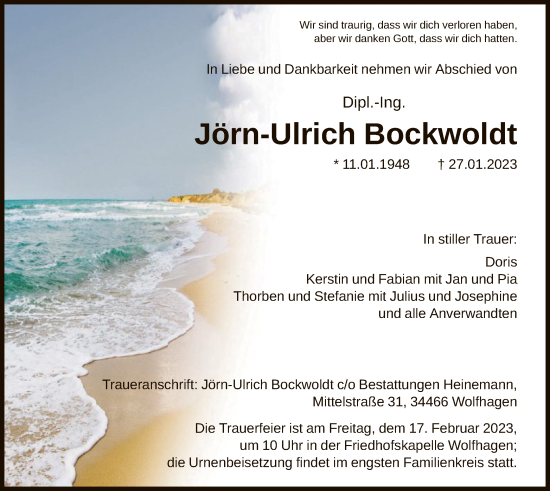 Traueranzeige von Jörn-Ulrich Bockwoldt von HNA