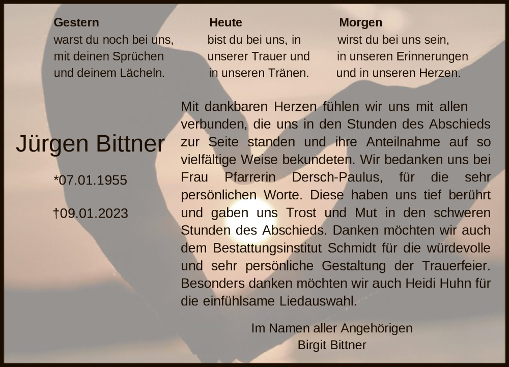  Traueranzeige für Jürgen Bittner vom 04.02.2023 aus HNA