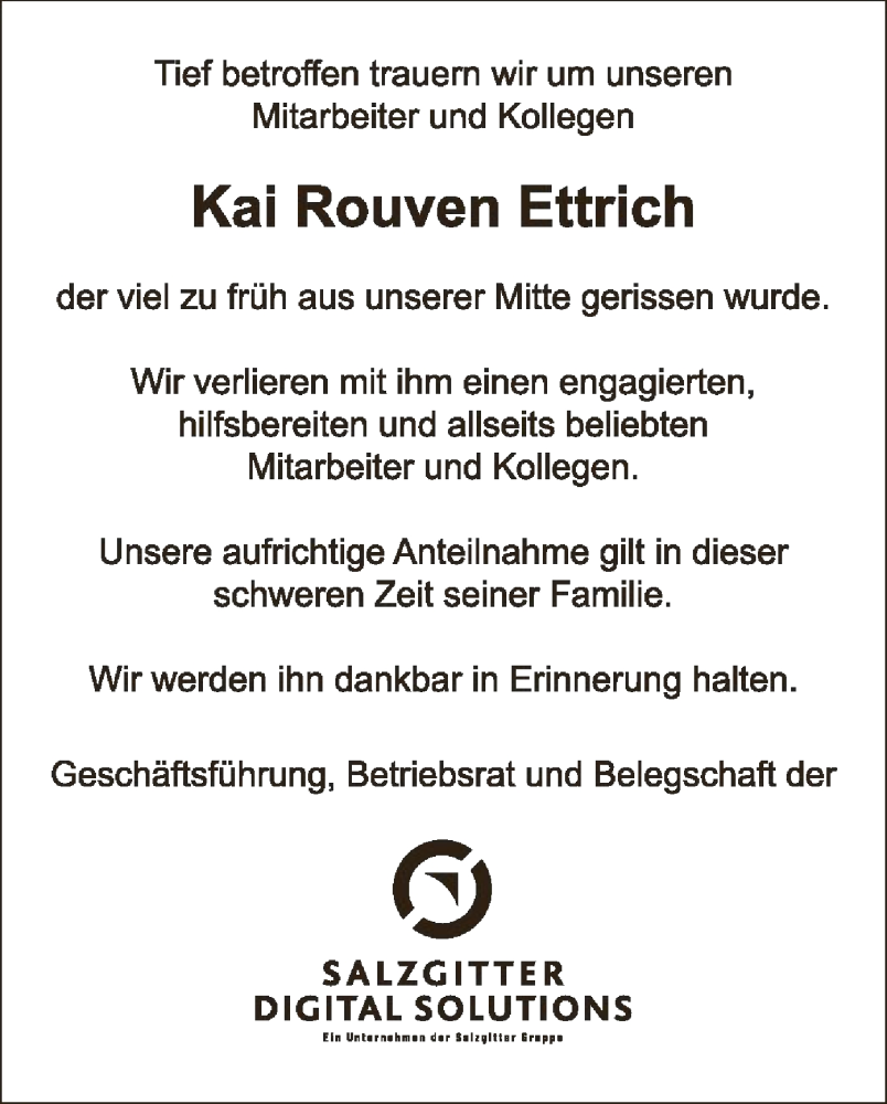  Traueranzeige für Kai Rouven Ettrich vom 25.02.2023 aus HNA