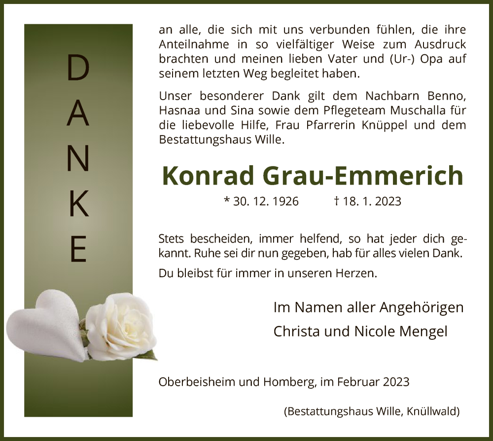  Traueranzeige für Konrad Grau-Emmerich vom 25.02.2023 aus HNA