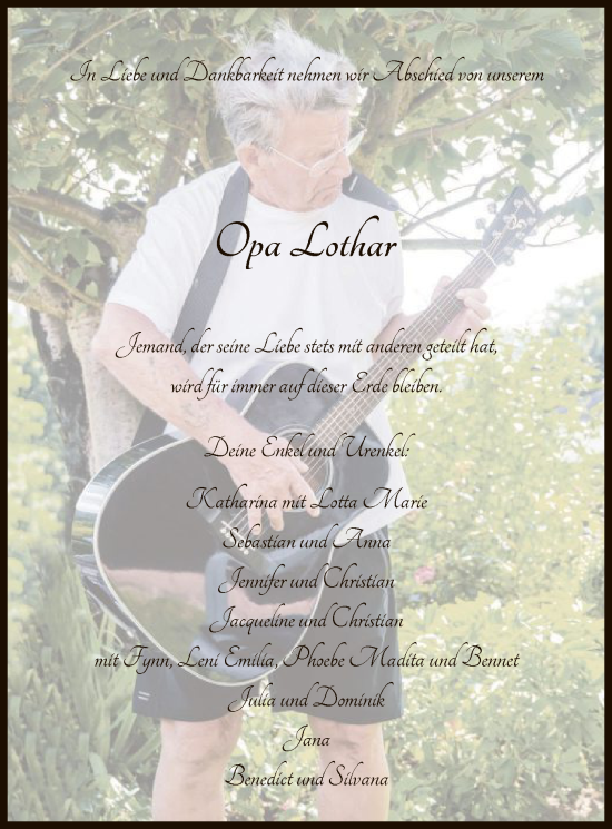 Traueranzeige von Lothar  von HNA