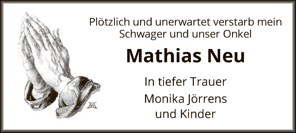  Traueranzeige für Mathias Neu vom 04.02.2023 aus HNA
