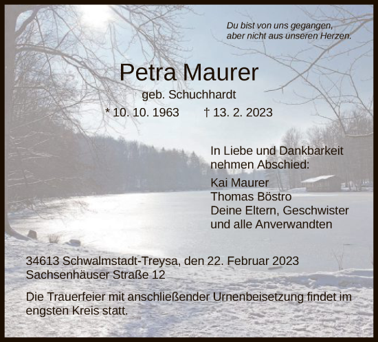 Traueranzeige von Petra Maurer von HNA