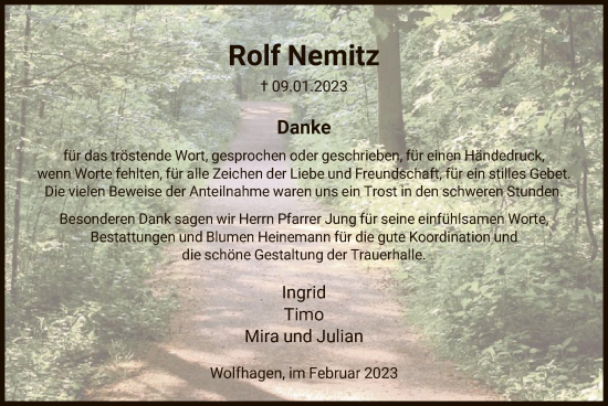 Traueranzeige von Rolf Nemitz von HNA