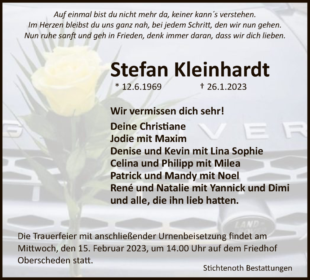 Traueranzeige für Stefan Kleinhardt vom 11.02.2023 aus HNA