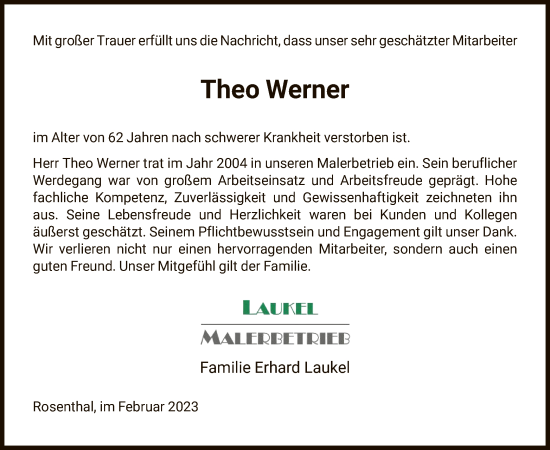 Traueranzeige von Theo Werner von HNA