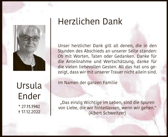 Traueranzeige von Ursula Ender von HNA