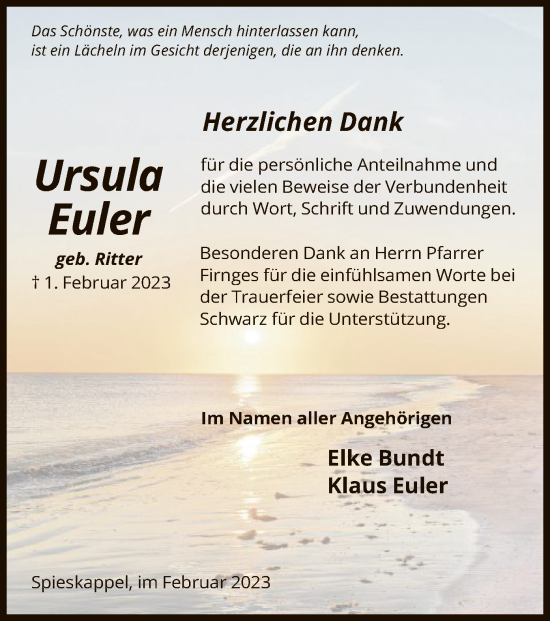 Traueranzeige von Ursula Euler von HNA
