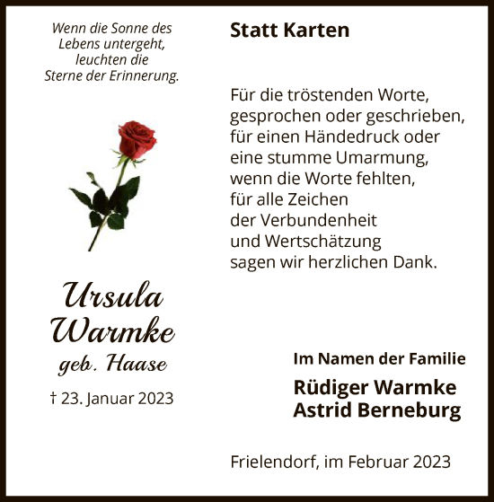Traueranzeige von Ursula Warmke von HNA