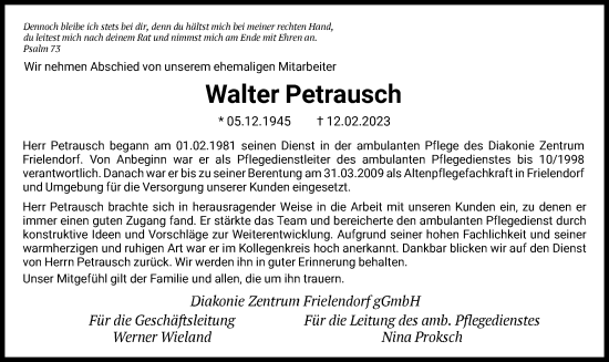 Traueranzeige von Walter Petrausch von HNA