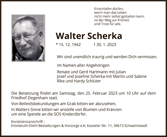 Traueranzeige von Walter Scherka von HNA