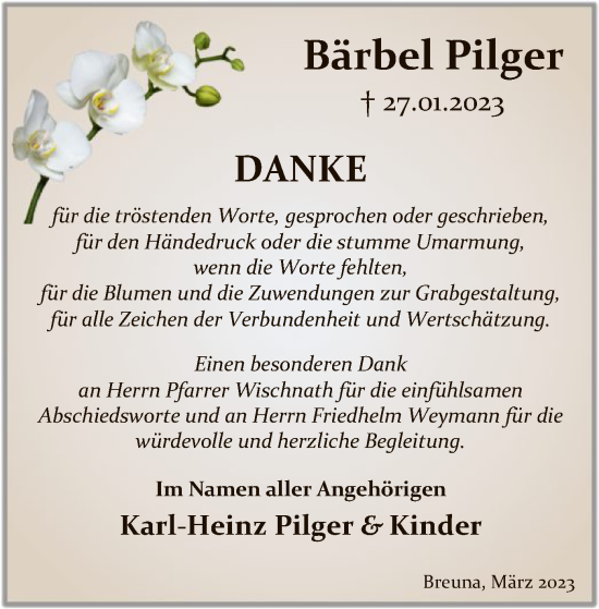 Traueranzeige von Bärbel Pilger von HNA