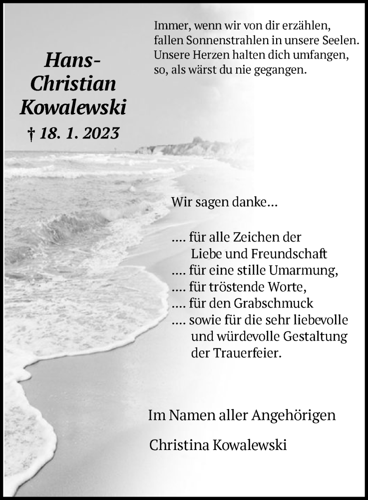 Traueranzeigen Von Hans-Christian Kowalewski | Trauer.HNA.de