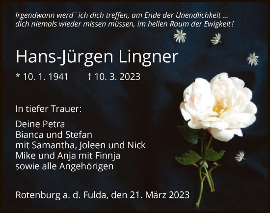 Traueranzeige von Hans-Jürgen Lingner von HNA