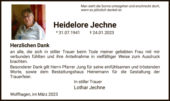 Traueranzeige von Heidelore Jechne von HNA