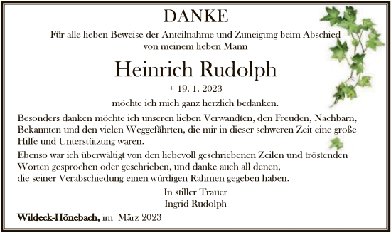 Traueranzeige von Heinrich Rudolph von HNA