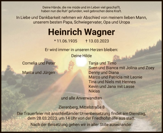 Traueranzeige von Heinrich Wagner von HNA