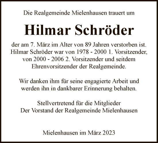 Traueranzeige von Hilmar Schröder von HNA