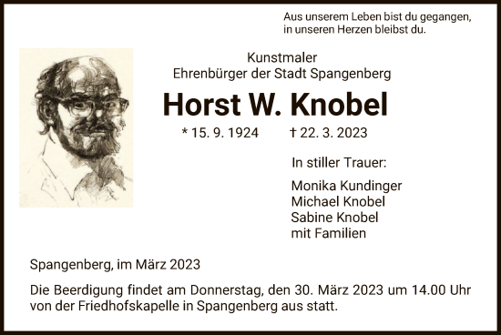 Traueranzeige von Horst W. Knobel von HNA