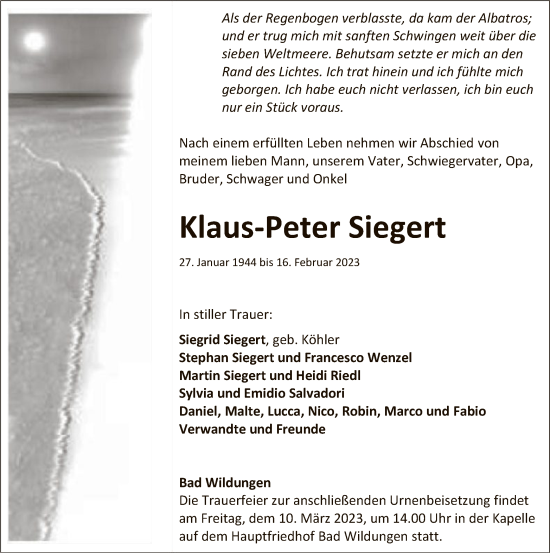 Traueranzeige von Klaus-Peter Siegert von HNA