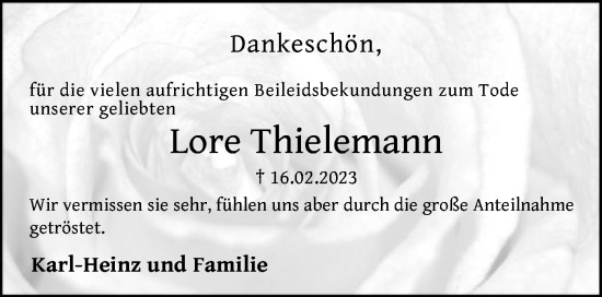 Traueranzeige von Lore Thielemann von HNA