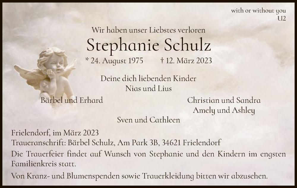  Traueranzeige für Stephanie Schulz vom 15.03.2023 aus HNA
