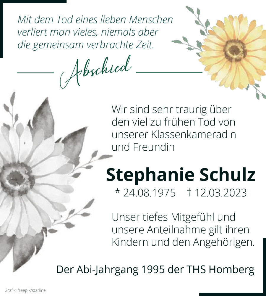  Traueranzeige für Stephanie Schulz vom 21.03.2023 aus HNA