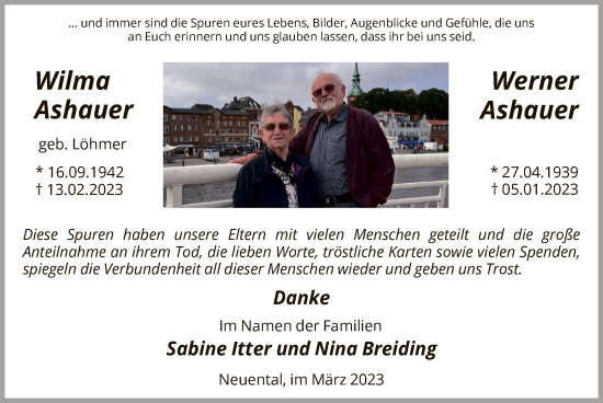 Traueranzeige von Wilma und Werner Ashauer von HNA