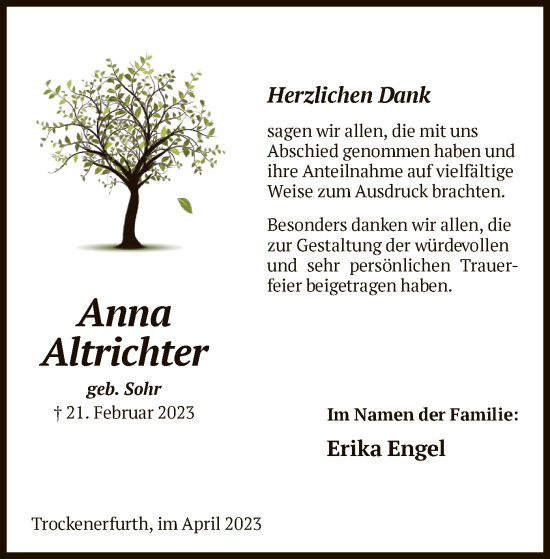 Traueranzeige von Anna Altrichter von HNA