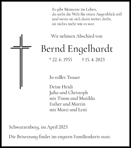 Traueranzeige von Bernd Engelhardt von HNA