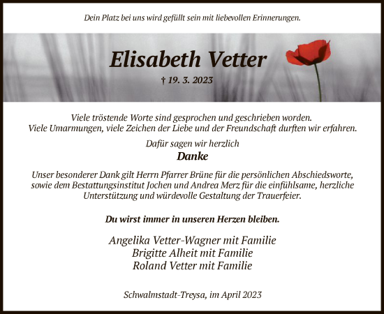 Traueranzeige von Elisabeth Vetter von HNA