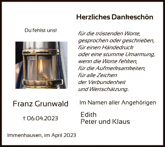 Traueranzeige von Franz Grunwald von HNA