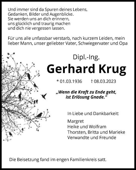 Traueranzeige von Gerhard Krug von HNA
