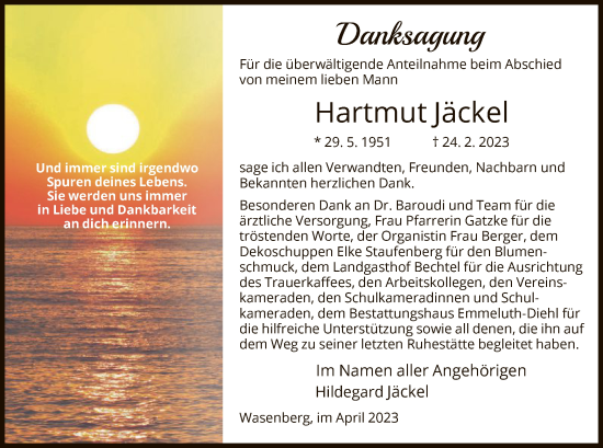 Traueranzeige von Hartmut Jäckel von HNA