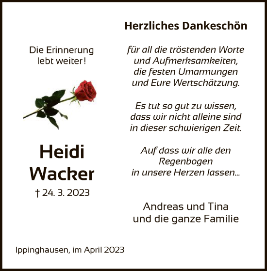 Traueranzeige von Heidi Wacker von HNA