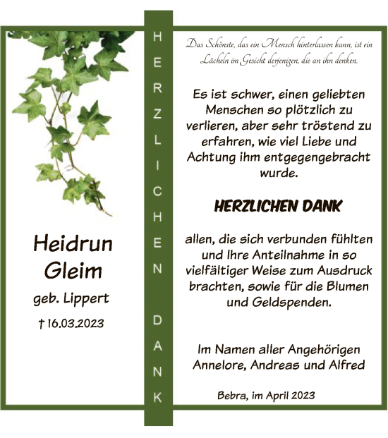 Traueranzeige von Heidrun Gleim von HNA