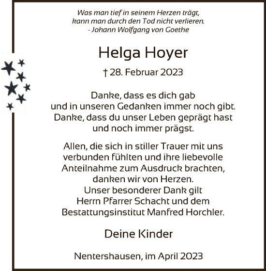 Traueranzeige von Helga Hoyer von HNA