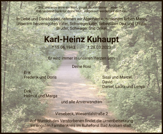 Traueranzeige von Karl-Heinz Kuhaupt von HNA