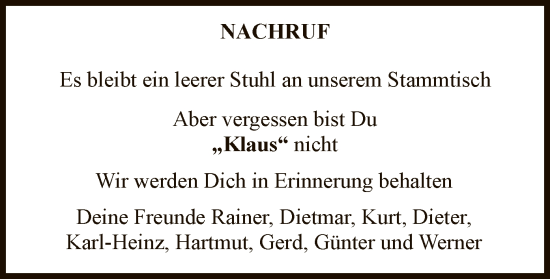 Traueranzeige von Klaus  von HNA