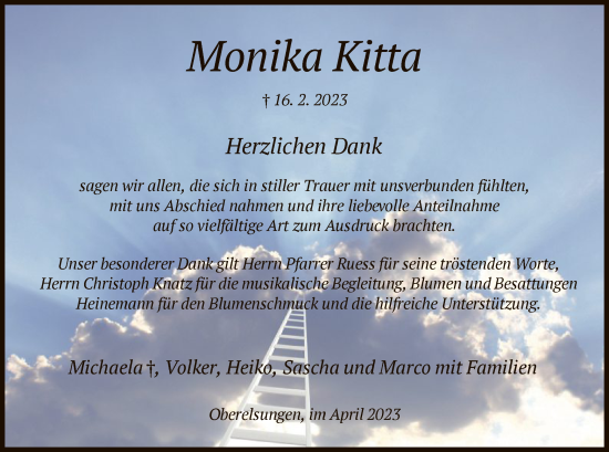 Traueranzeige von Monika Kitta von HNA