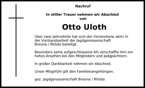 Traueranzeige von Otto Uloth von HNA