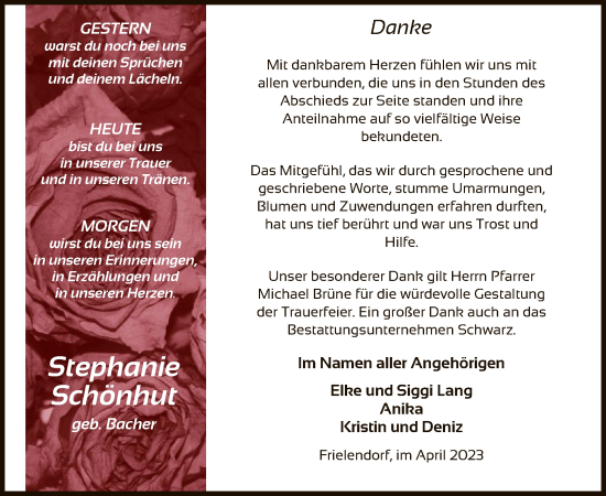 Traueranzeige von Stephanie Schönhut von HNA